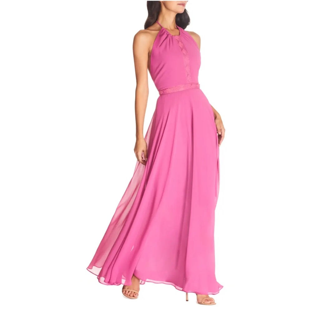 NEW Dress the Population Pink Odette Halter Neck Chiffon Dress